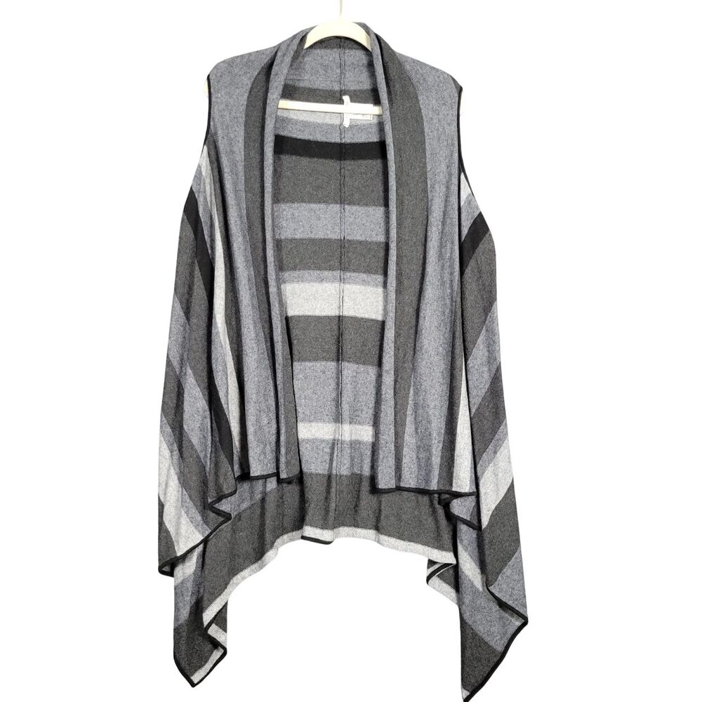 JOHN MARK Gray Striped Wool Waterfall Sleeveless Cardigan Vest SIZE MEDIUM